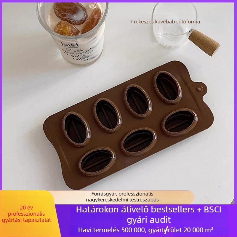 7 darab szilikon forma kávészemekhez, tortadíszítéshez, jégkocka-formákhoz, csokoládé és fondant formák desszertekhez
