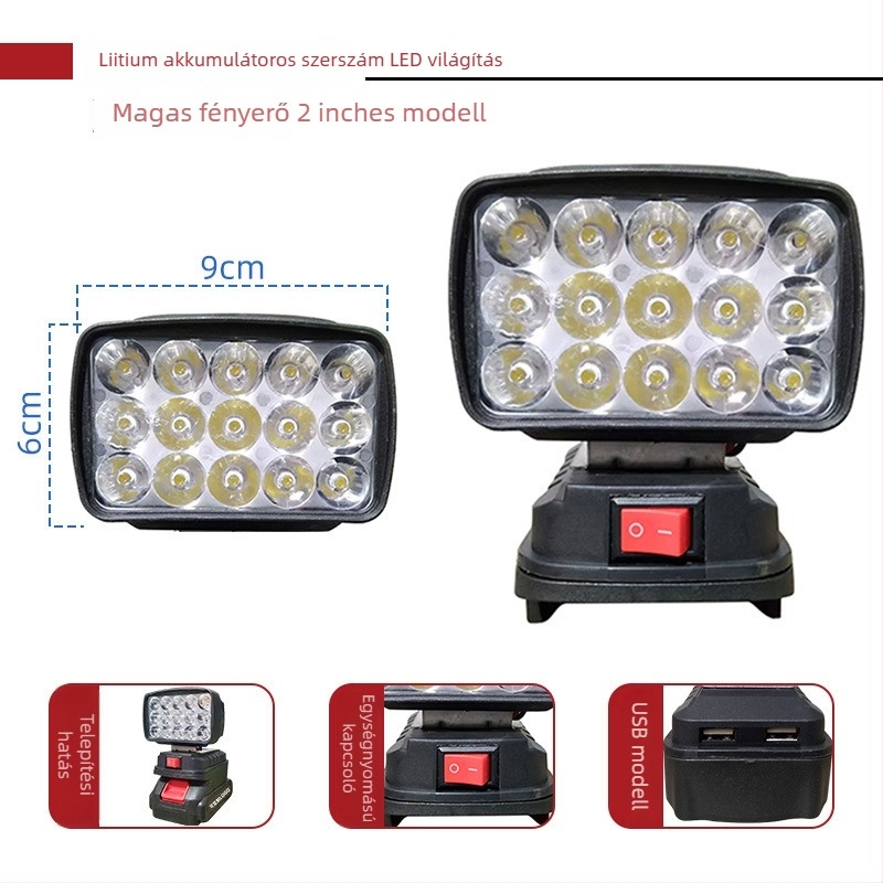 Dewalt lítium akkumulátorral kompatibil LED munkalámpa, kettős USB-vel – vészhelyzeti hordozható világítás