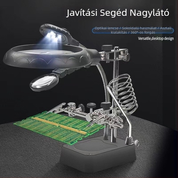 Asztali nagyító dupla lencsékkel, nagyítás 2,5x–7,5x, fém keret, modell 800