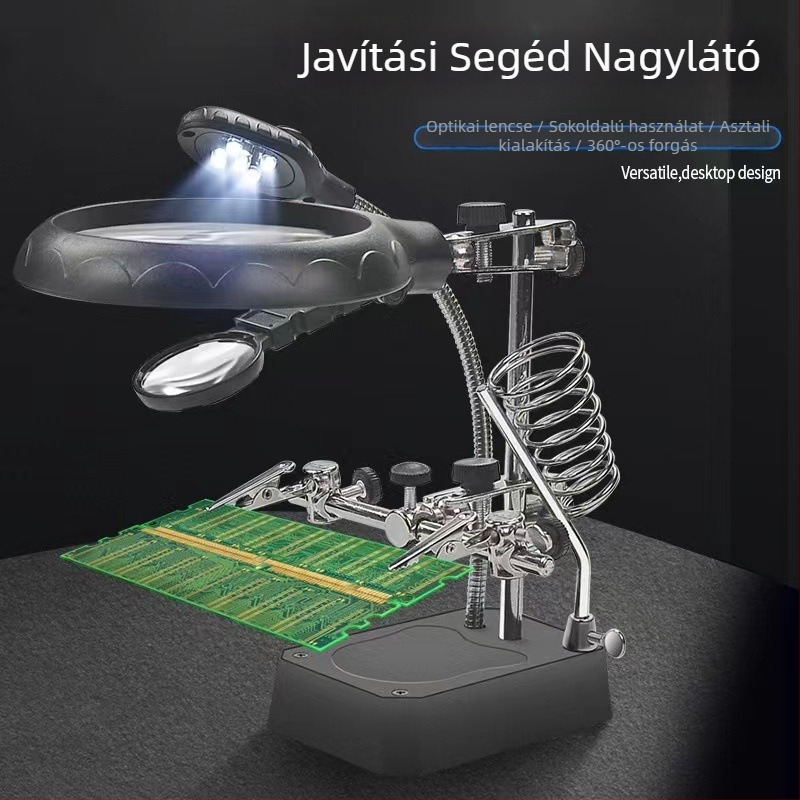 Asztali nagyító dupla lencsékkel, nagyítás 2,5x–7,5x, fém keret, modell 800
