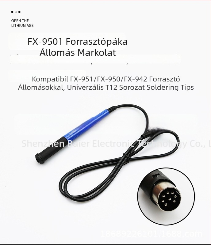 Baer forrasztópáka-markolat 951/942/T12-hez, szilikon fogantyú, elektromos fűtés, kompatibilis a 51/942/T12 csúccsal