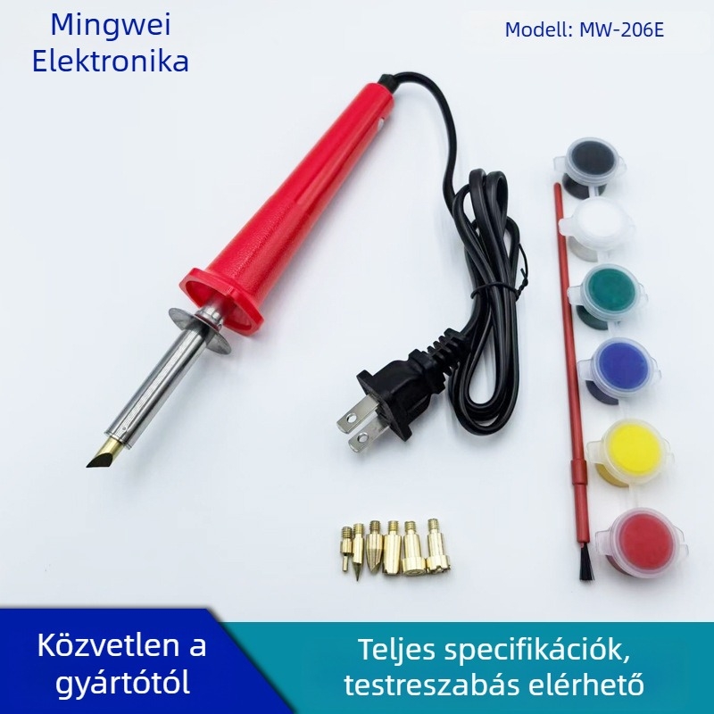 MW-206E Külső fűtésű forrasztó készlet pyrográfiához, gravírozáshoz és hegesztéshez – 220-240V, gumírozott fogantyú, MINGWEI