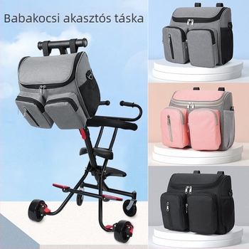 Babakocsira akasztaható táska, nagy kapacitású, Oxford anyagú, lélegző, légpárnás vállpánt