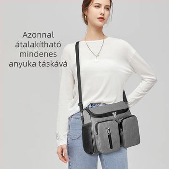 Babakocsira akasztaható táska, nagy kapacitású, Oxford anyagú, lélegző, légpárnás vállpánt