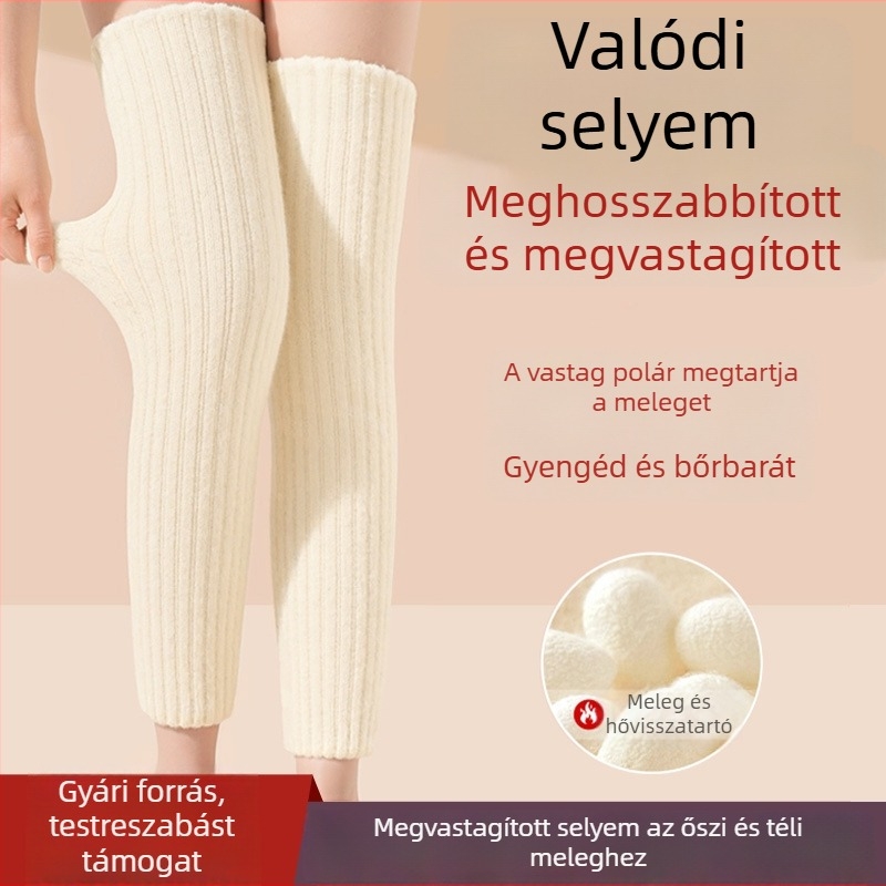 Selyem termikus térdmelegítők őszi–téli időszakra, hosszú cső alakú térdmelegítők, felnőttek számára