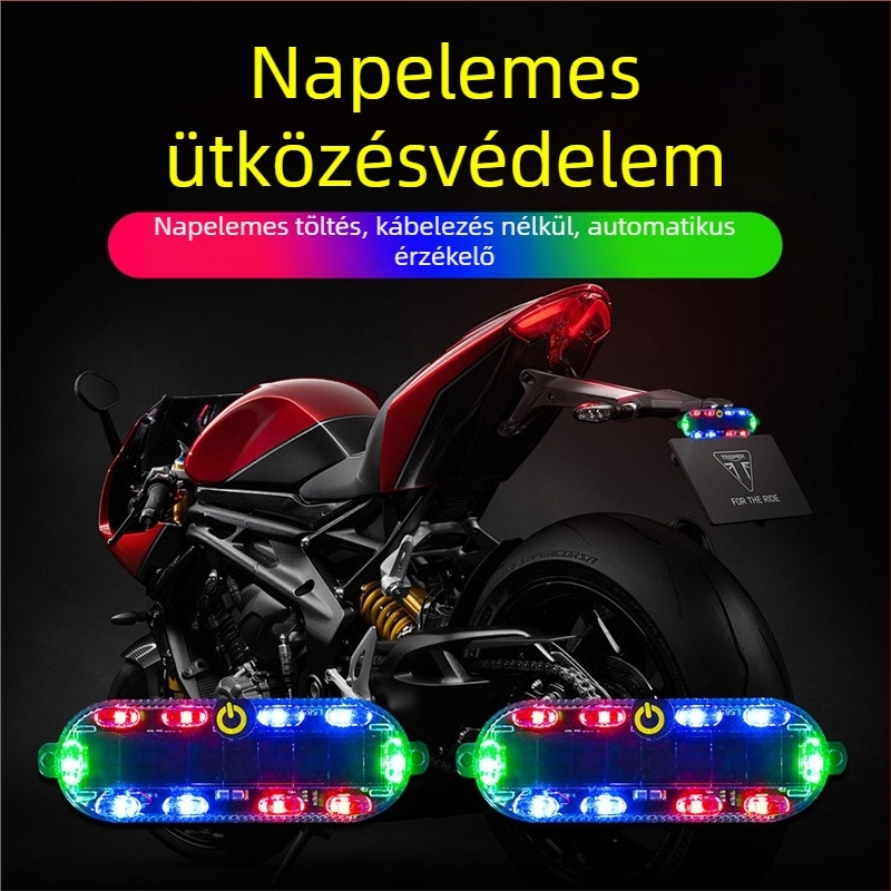 LED hátsó lámpa motorkerékpárhoz, napelemes működés, 12/24V, 30W, 20000 lm