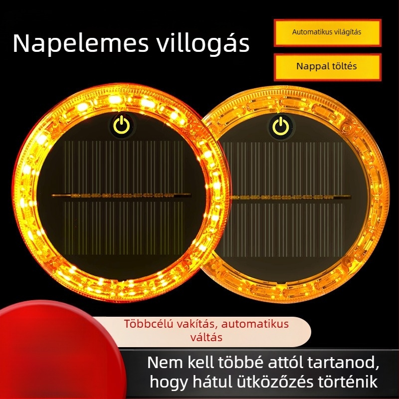 Napelemes riasztó stroboszkóp fényei járművekhez – hátsó LED lámpa, vezeték nélküli, szélességjelző; Modell: Solar warning strobe light; Alkalmazható modellek: Minden modell; Termékkód: 723045834