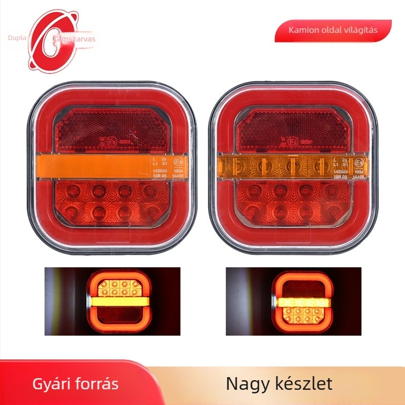Személygépkocsi hátsó lámpa, négyszögletes hamburger lámpa, 12/24V, kamionokra