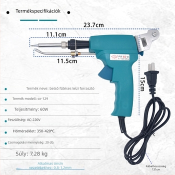 Kézi forrasztópisztoly gumírozott fogantyúval, 220V, forrasztáshoz és elektromos mérésekhez