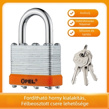 OPEL háztartási lakat vas testtel és rézcylinderrel, modell QC, porálló, raktárakhoz, szekrényekhez, poggyászhoz és építkezésekhez