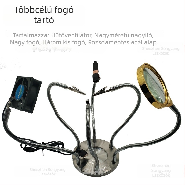 Univerzális fém karos forrasztóállvány tartó — rozsdamentes acélból, Songyang Márka, elektronikus áramkörök javításához