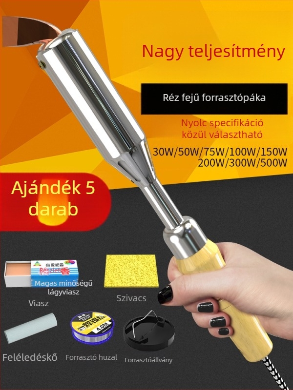 Fa fogantyújú forrasztópáka készlet, nagy teljesítményű, állandó hőmérsékletű, ipari osztályú eszköz elektronikai javításhoz