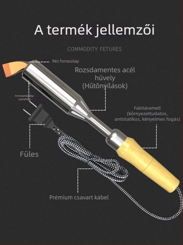 Fa fogantyújú forrasztópáka készlet, nagy teljesítményű, állandó hőmérsékletű, ipari osztályú eszköz elektronikai javításhoz