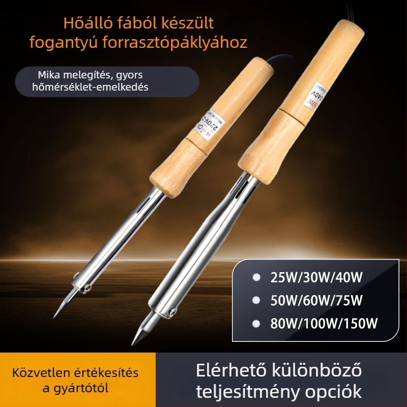 Elektromos forrasztópisztoly fa fogantyúval, 150W, 220V, hegyes vég