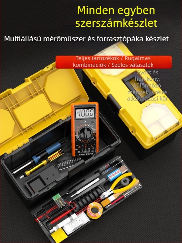 Professzionális elektronikai javító készlet: multiméter és forrasztóvas, eszköztárolóval, állandó hőmérsékletű funkcióval, otthoni és diákképzésre