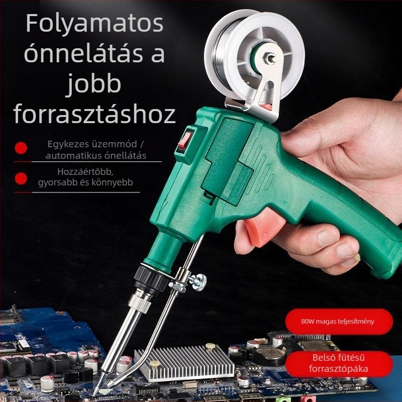 Kézben tartható elektromos forrasztópáka belső fűtéssel és automatikus ónbetöltéssel — javító készlet