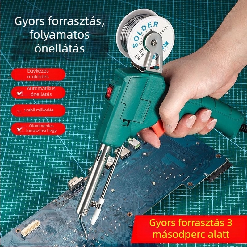Kézben tartható elektromos forrasztópáka belső fűtéssel és automatikus ónbetöltéssel — javító készlet