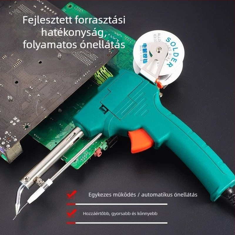 Kézben tartható elektromos forrasztópáka belső fűtéssel és automatikus ónbetöltéssel — javító készlet