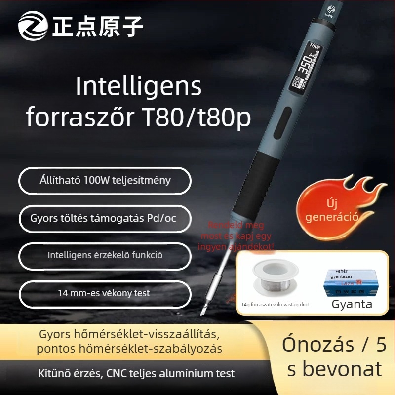 T80/T80P intelligens forrasztóállomás, 100W, hordozható, állandó hőmérséklet, C245/C210 tippek