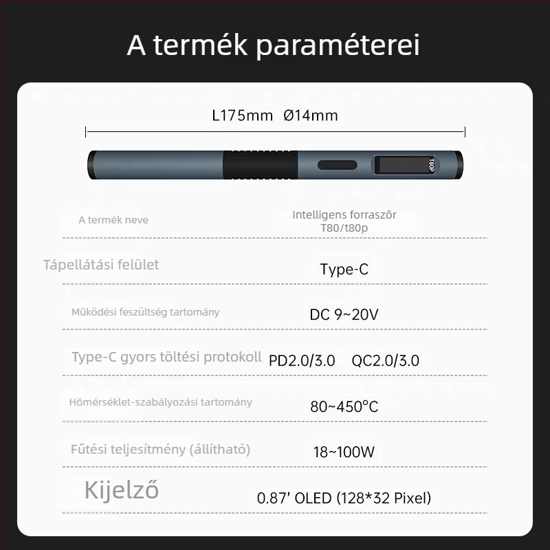 T80/T80P intelligens forrasztóállomás, 100W, hordozható, állandó hőmérséklet, C245/C210 tippek