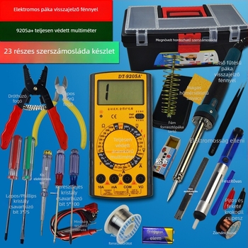 23 részes készlet: multiméter és állítható hőmérsékletű forrasztóvas otthoni elektronikai javításra