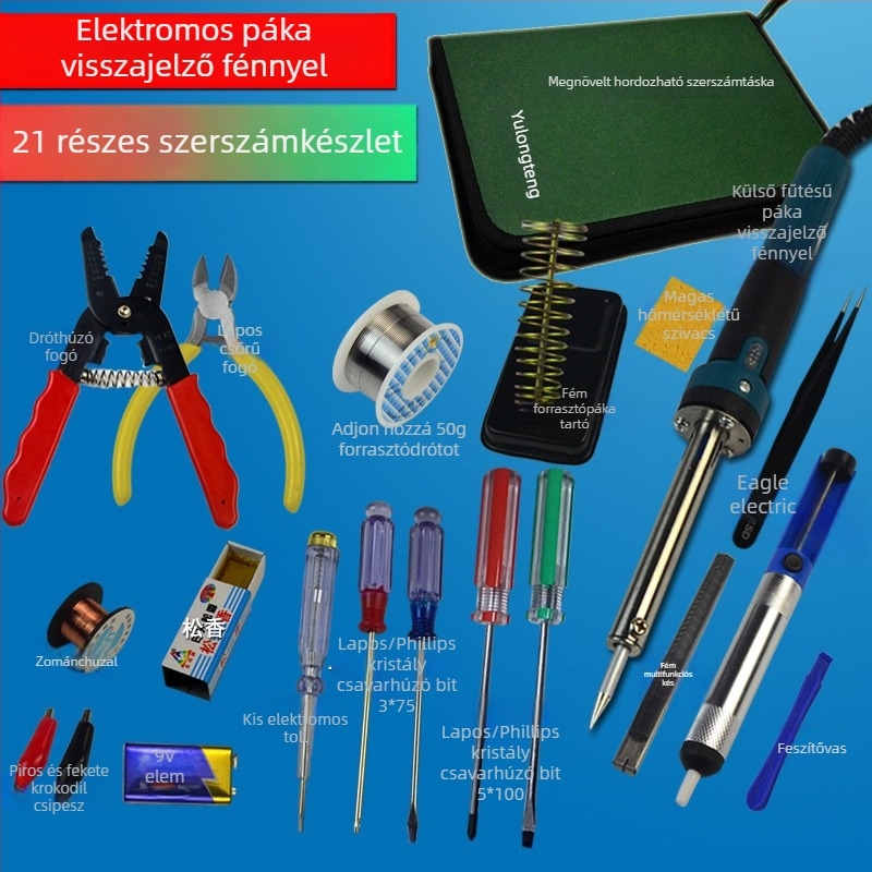 23 részes készlet: multiméter és állítható hőmérsékletű forrasztóvas otthoni elektronikai javításra
