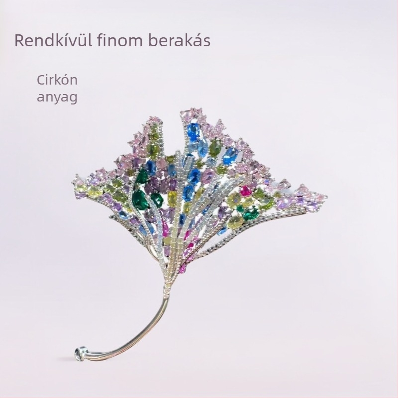Réz brooch ginkgo levél formájú, elektropácolt bevonattal, Yuliang Jewelry, női luxus kiegészítő