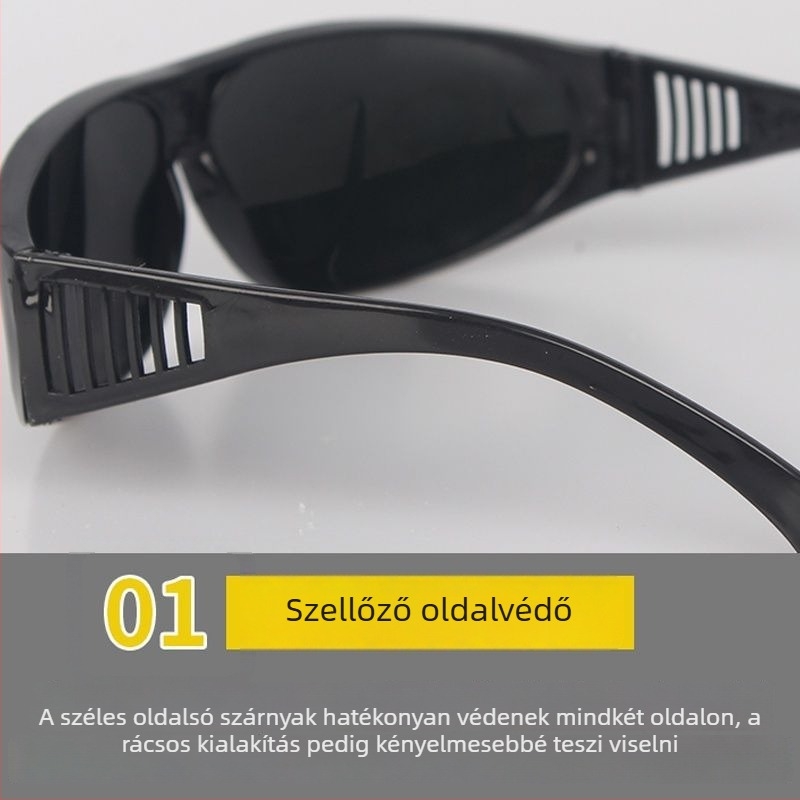 Hegesztő szemüveg – Üvegből készült lencsék, 1.0 mm vastagság; védelem a hegesztés okozta fényesség ellen, argon ív fényesség elleni védelem, és másodlagos védelem.