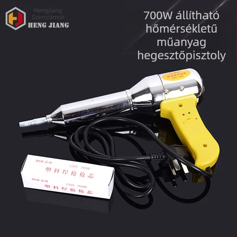 Hőmérséklet-szabályozású forrólevegős hegesztőpisztoly műanyag hegesztéséhez, AC tápegység, 220–240 V, tartalmazza a hegesztő fúvókát.