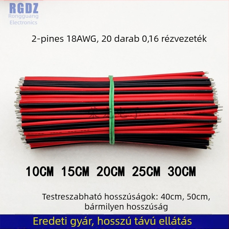 LED-szalag hegesztővezeték, sík kialakítású, alacsony feszültség, ónos végek, 2‑pin csatlakozó egyszínű LED-szalaghoz