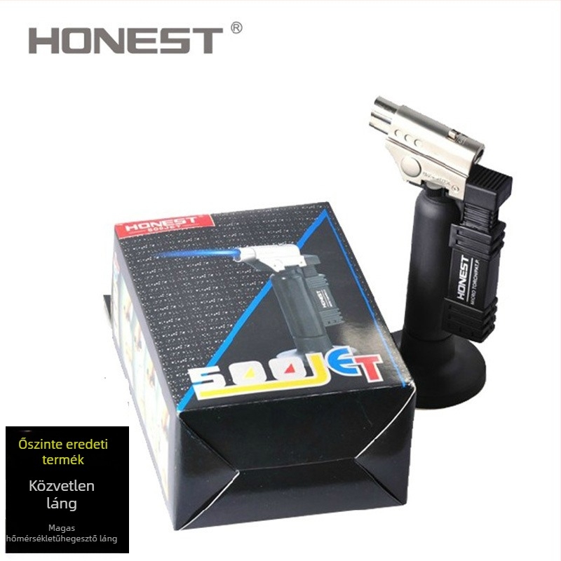 Hordozható bután üzemű gázlángpisztoly torták sütéséhez, ékszerekhez, szemüveghez és fogászati hegesztéshez — ötvözet + ABS műanyag kivitel, szélálló, világítással, 500°C-ig