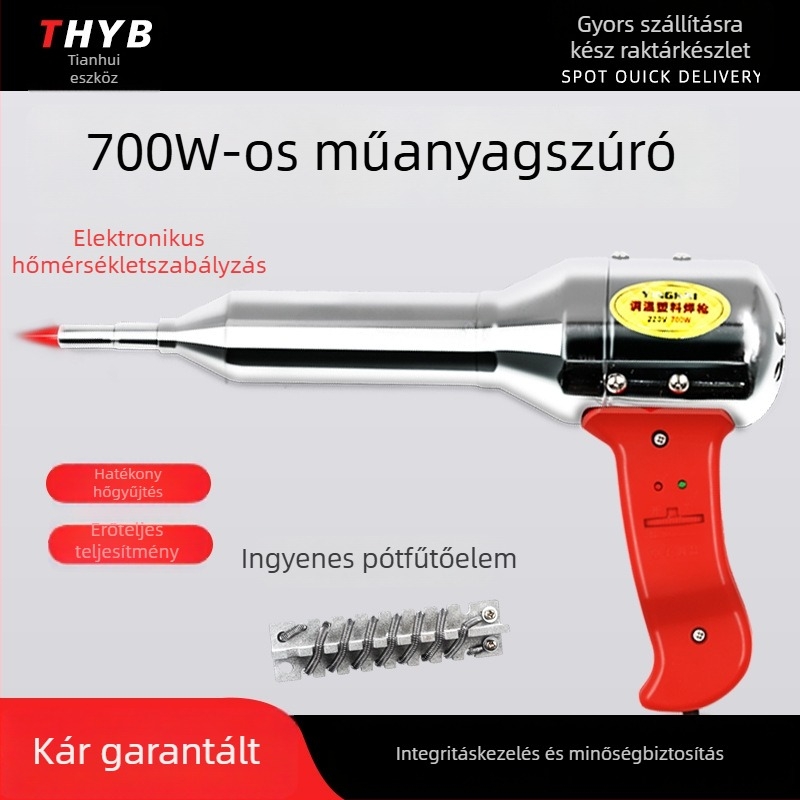Termosztátos forrólevegős pisztoly műanyag hegesztéséhez, 700W, elektronikus hőmérséklet-szabályozás, állítható hőmérséklet, 220V