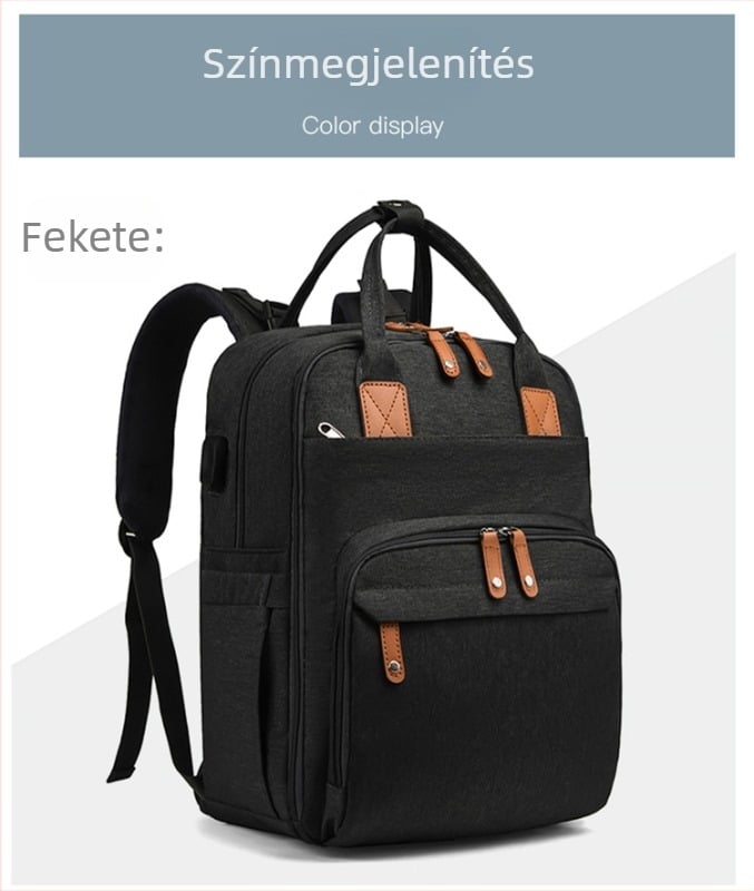 Többfunkciós pelenkázó hátizsák bölcső táskával, vízálló Oxford anyag, USB csatlakozó, szigetelés, légzsákos vállpánt