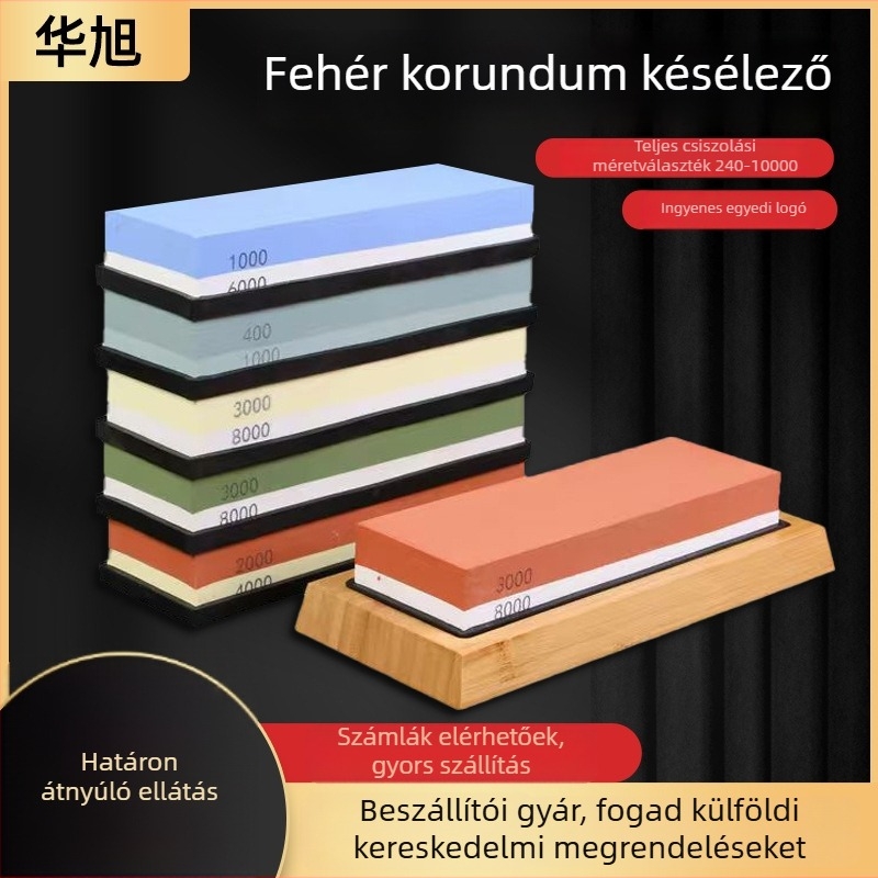 Fehér korundos, kétoldalas köszörűkő késélező – olajos kő készlet