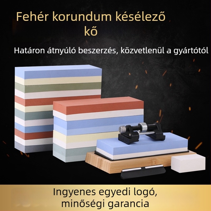 Fehér korundos, kétoldalas köszörűkő késélező – olajos kő készlet