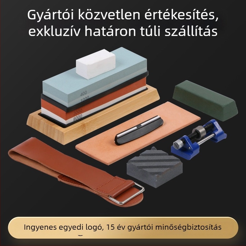 Fehér korundos, kétoldalas köszörűkő késélező – olajos kő készlet