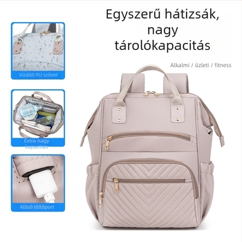 Nagy kapacitású anyuka hátizsák – könnyű PU anyagú pelenkázótáska, többsfunkciós, légpárnás vállpántokkal | utazási stílus