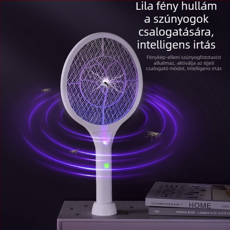 Elektromos szúnyogcsapó lapát, 2–az–1-ben UV/LED világítással, újratölthető, töltési idő 1–3 óra, 0–90°-ban állítható, 41–60 m²-es területhez