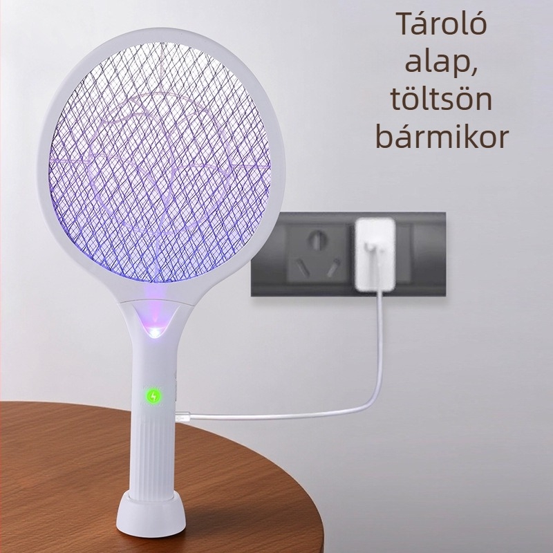 Elektromos szúnyogcsapó lapát, 2–az–1-ben UV/LED világítással, újratölthető, töltési idő 1–3 óra, 0–90°-ban állítható, 41–60 m²-es területhez