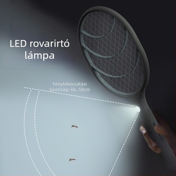 Elektromos szúnyogcsapó – könnyű és tartós; beépített 501–800 mAh akkumulátor; LED világítás; 11–20 m² hatótávolság; töltési idő 5–8 óra