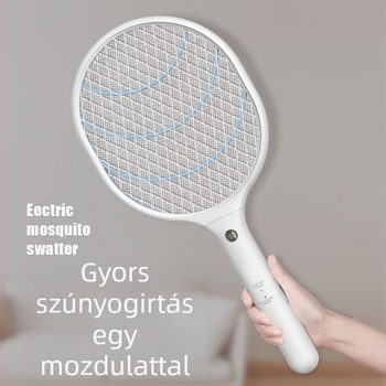 Elektromos szúnyogcsapó – könnyű és tartós; beépített 501–800 mAh akkumulátor; LED világítás; 11–20 m² hatótávolság; töltési idő 5–8 óra