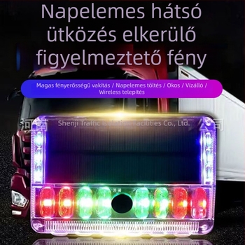 Napelemes járműfigyelmeztető lámpa hátsó szélességjelzővel és villogó/állandó üzemmóddal
