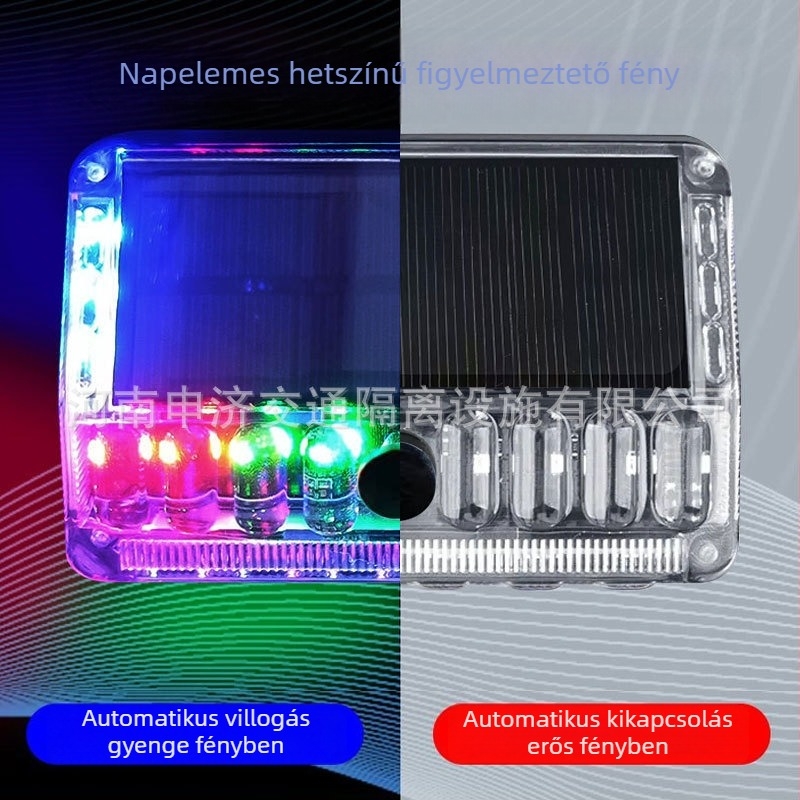 Napelemes járműfigyelmeztető lámpa hátsó szélességjelzővel és villogó/állandó üzemmóddal