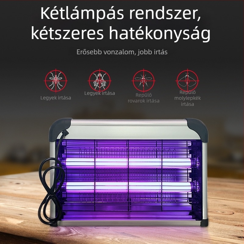 LED beltéri szúnyogirtó lámpa elektromos sokkal és fényhullám-csapdával | 41-60 m² lefedettség | külső nikkel-zink vas háló