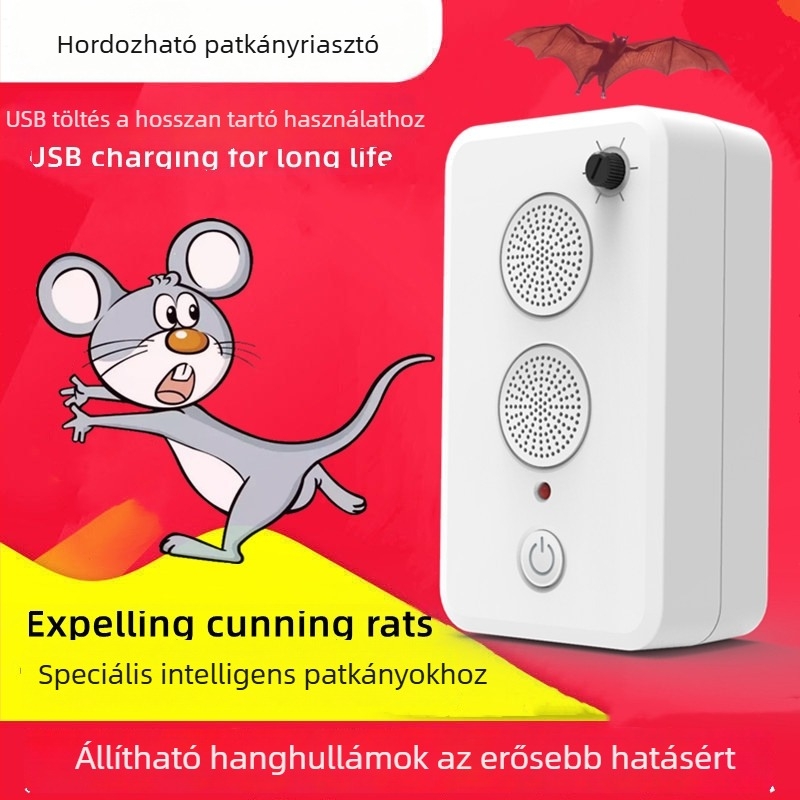 Hordozható, újratölthető ultrahangos egérriasztó, otthoni használatra