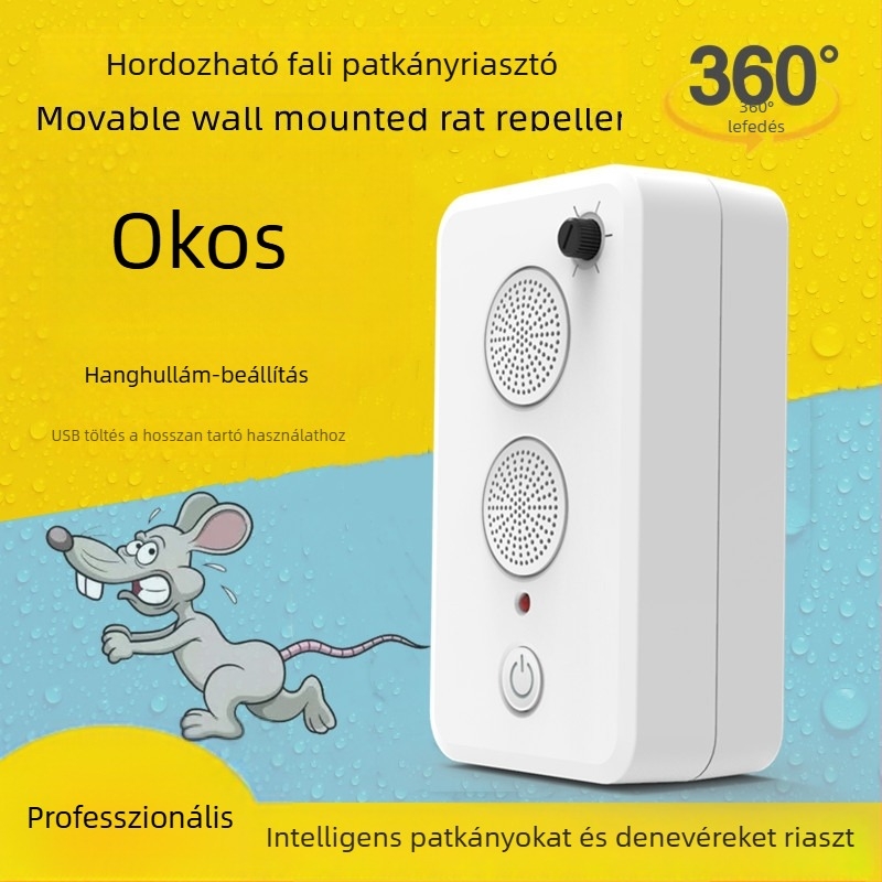 Hordozható, újratölthető ultrahangos egérriasztó, otthoni használatra