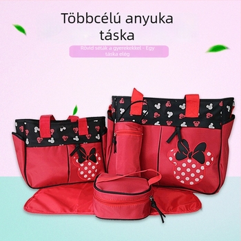 Nagy kapacitású többfunkciós anyuka-baba táska, keresztpántos, poliészter, anime minta