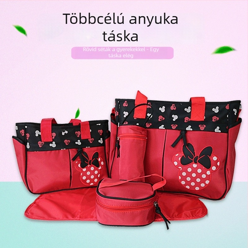 Nagy kapacitású többfunkciós anyuka-baba táska, keresztpántos, poliészter, anime minta