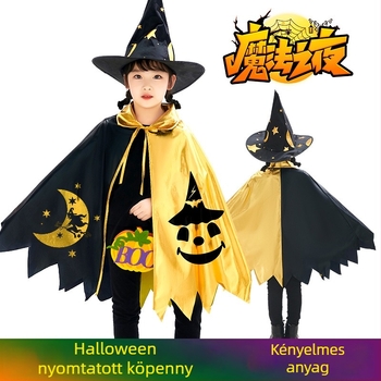 Gyerekeknek készült varázsló jelmez készlet: köpeny, csillagos palást és kalap – Halloweenre, 2025 tavasz