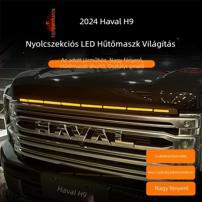 Haval H9-hez integrált LED nappali fényekkel ellátott első rács – szilikon bevonat és gumiból készült konstrukció, 220W, 001-es modell, testreszabható